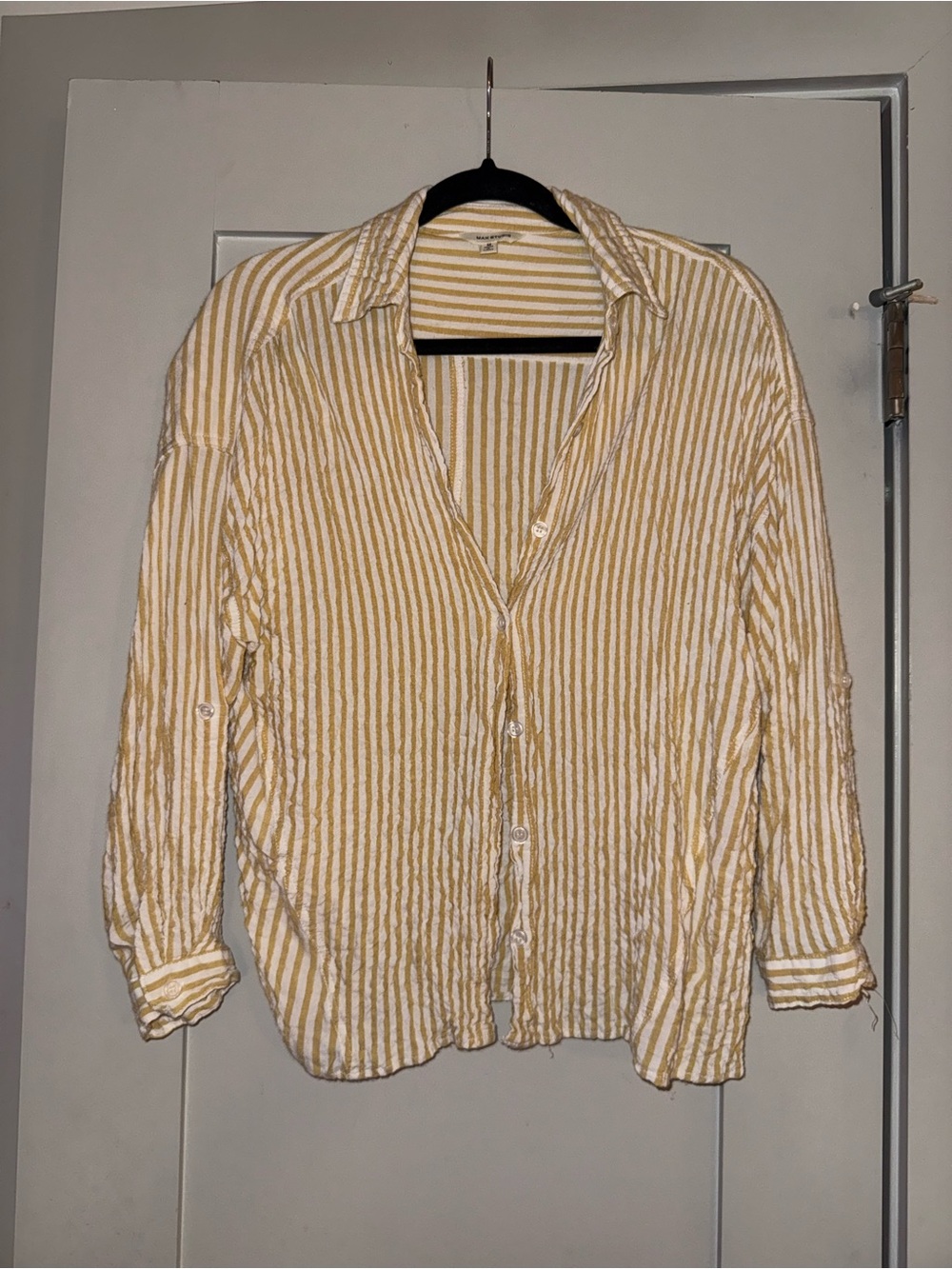 Max Studio Yellow and White Striped Button-Down Shirt
